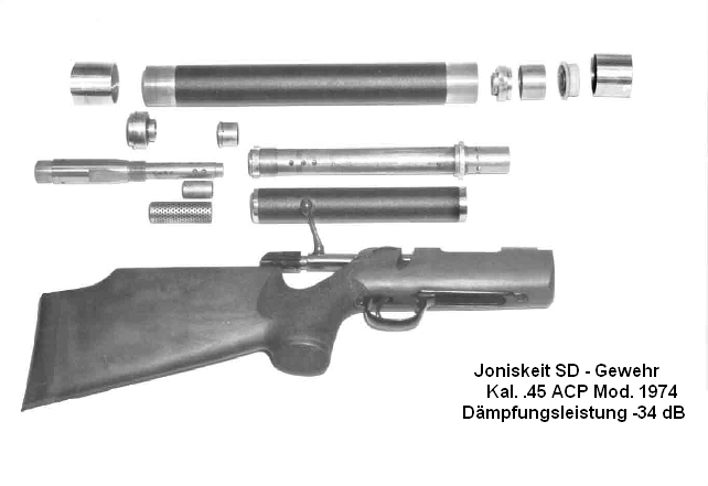 Joniskeit SD - Gewehr        
Kal. .45 ACP Mod. 1974 
Dämpfungsleistung -34 dB