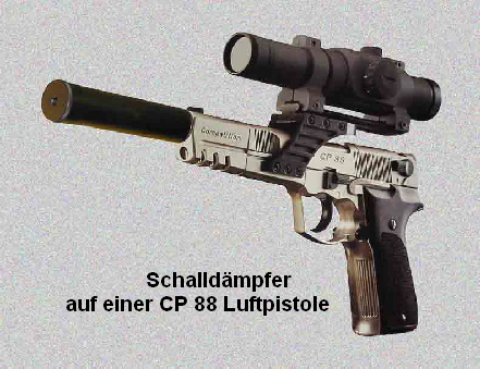 Schalldämpfer 
            auf einer CP 88 Luftpistole